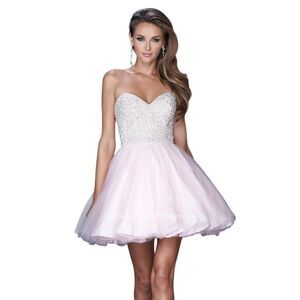 NWOT La Femme pink strapless cocktail dress with pearl embellished bodice & pink